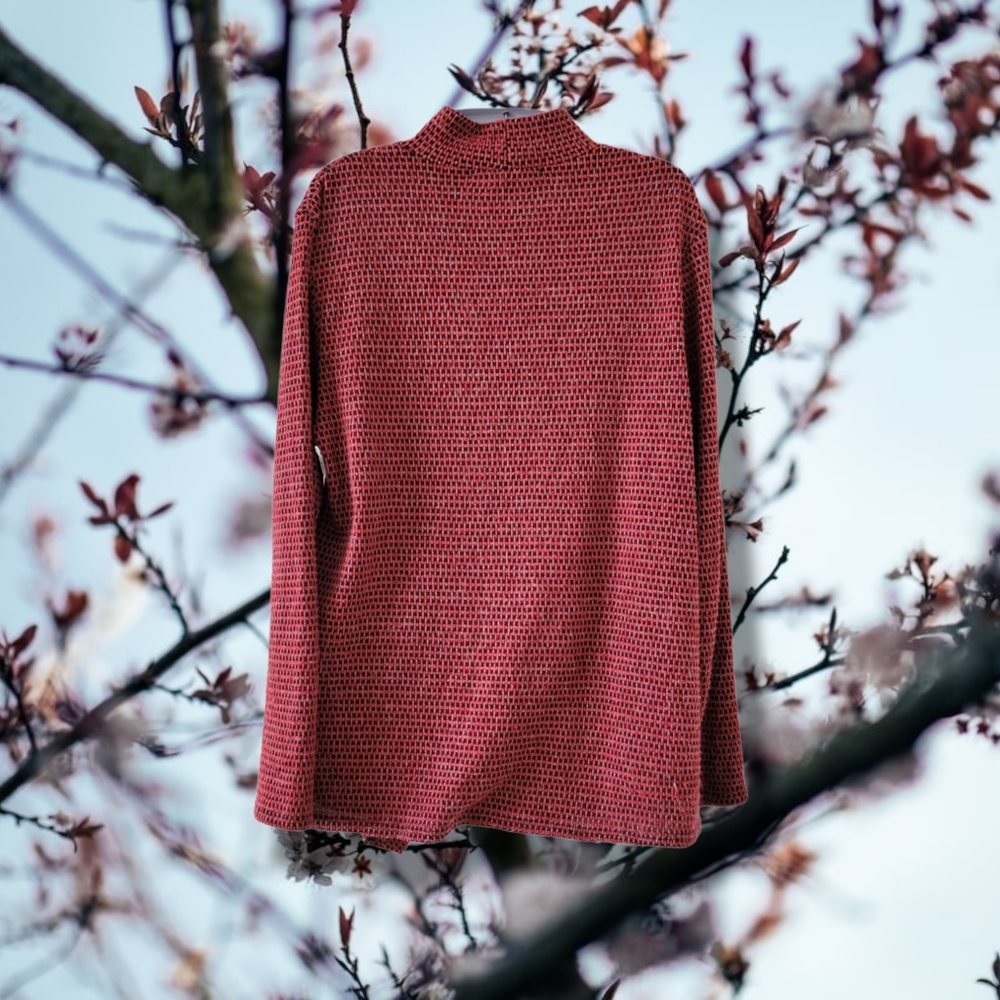 Apt. 9 | Red/Black Mock Checkered Asymmetrical Hem Sweater - Picture 2 of 9